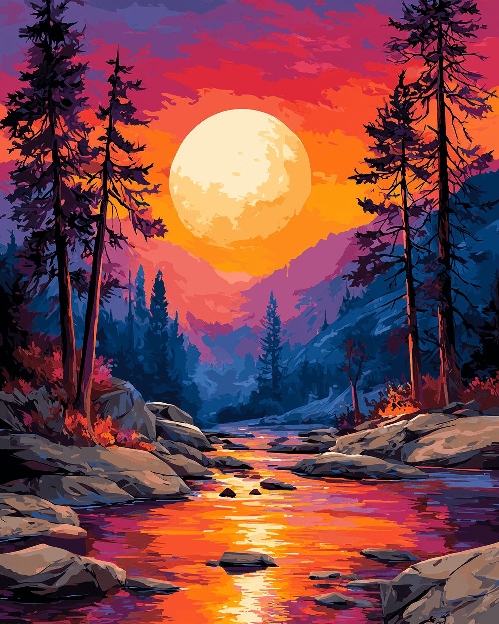 Sunset river glow cross stitch kit for beginners