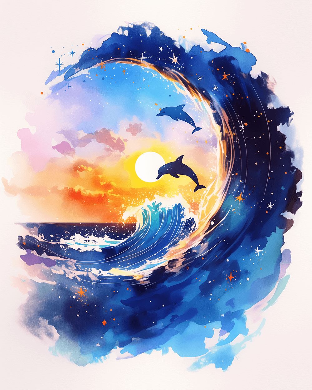 Sunset wave and dolphins cross stitch kit for beginners