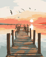Sunset wooden pier cross stitch kit for beginners