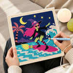 Creating handmade surfing witch punch needle artwork