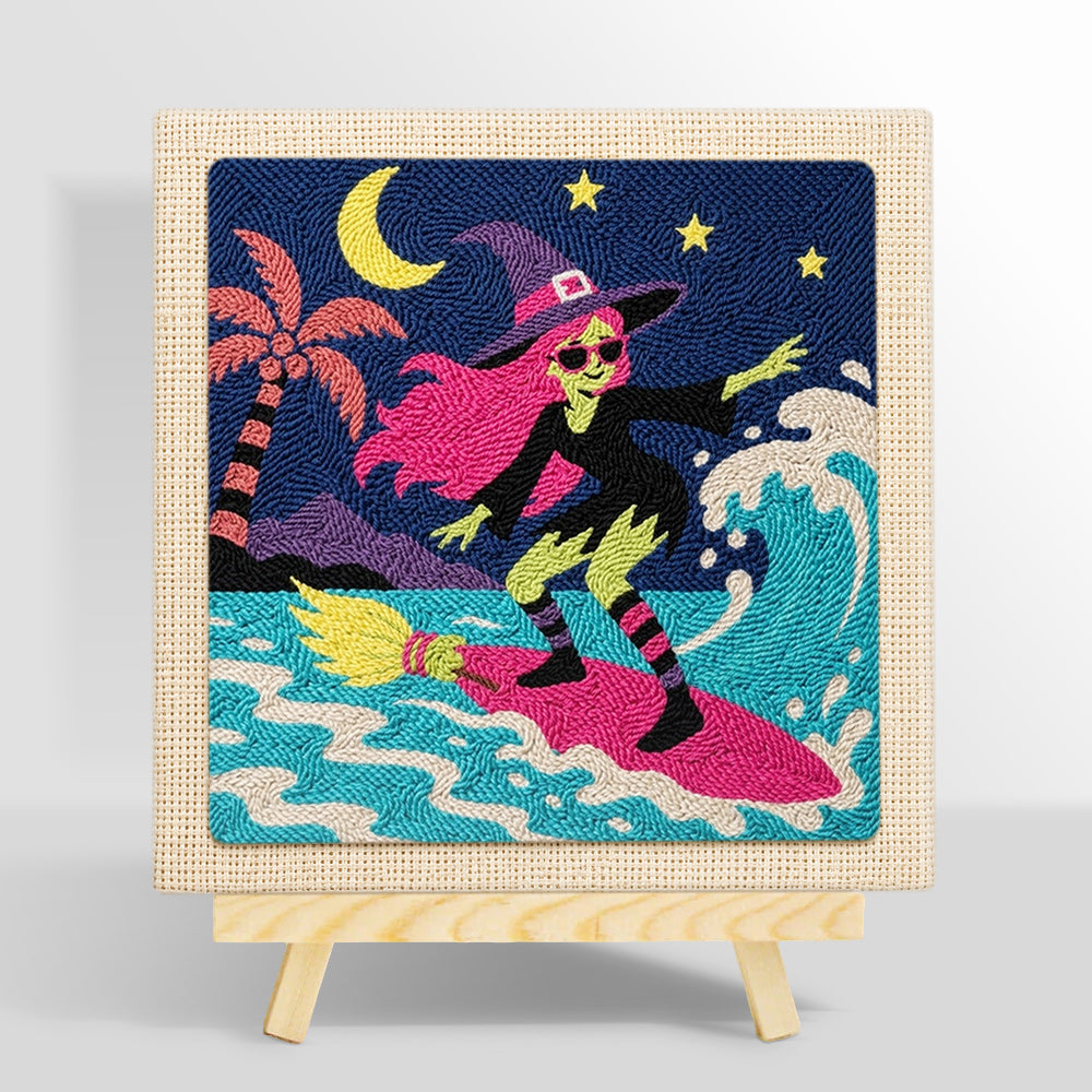 Surfing witch punch needle kit for beginners