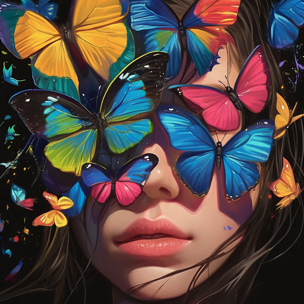 Surreal butterfly mask portrait cross stitch kit for beginners
