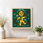 Finished sweating dizzy gingerbread man artwork displayed on a wall
