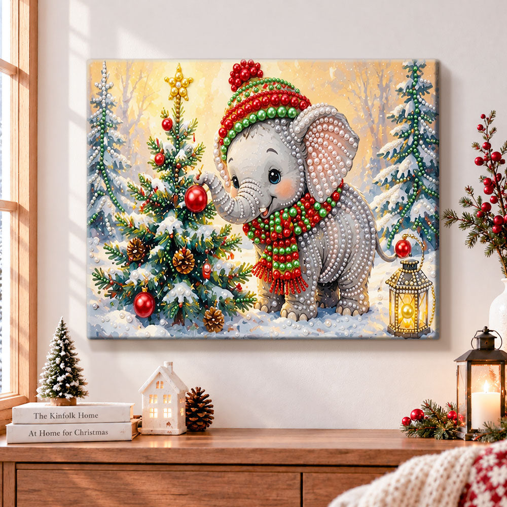 Sweet baby elephant adorning tree pearl diamond painting kit for beginners