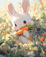 Sweet bunny eating carrot in grass cross stitch kit for beginners