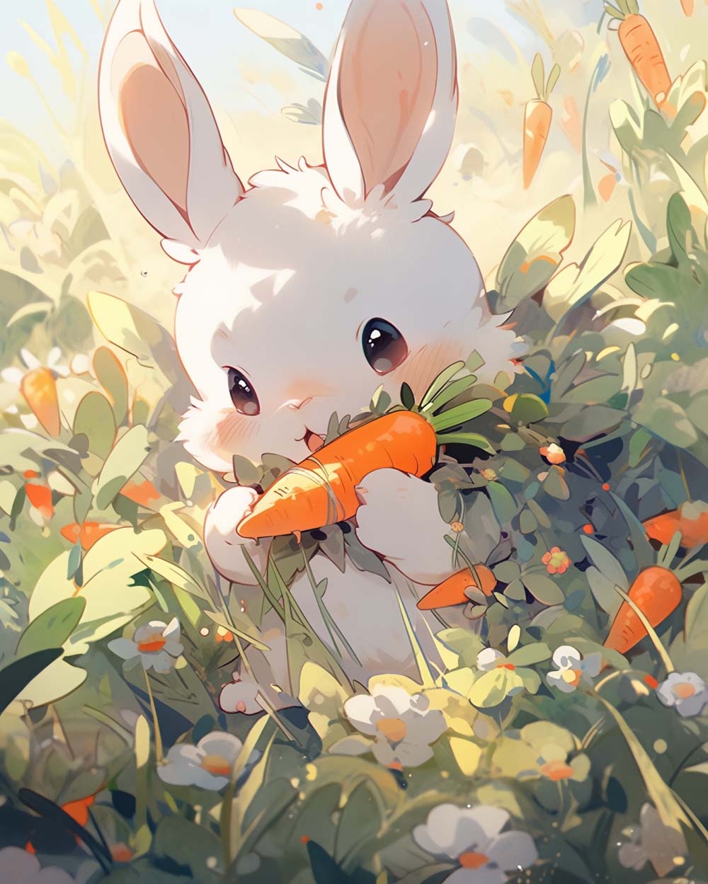 Sweet bunny eating carrot in grass cross stitch kit for beginners