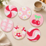 Sweet candy, cherry and flower punch needle coasters used for home decoration