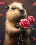 Sweet capybara with roses cross stitch kit for beginners