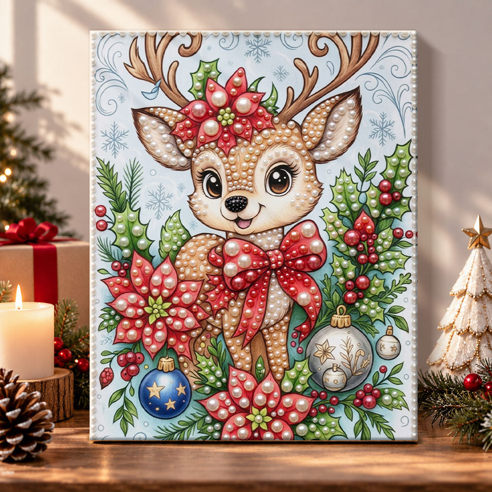 Sweet christmas fawn pearl diamond painting kit for beginners