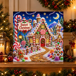 Finished sweet christmas gingerbread house pearl diamond painting artwork displayed as holiday home decor