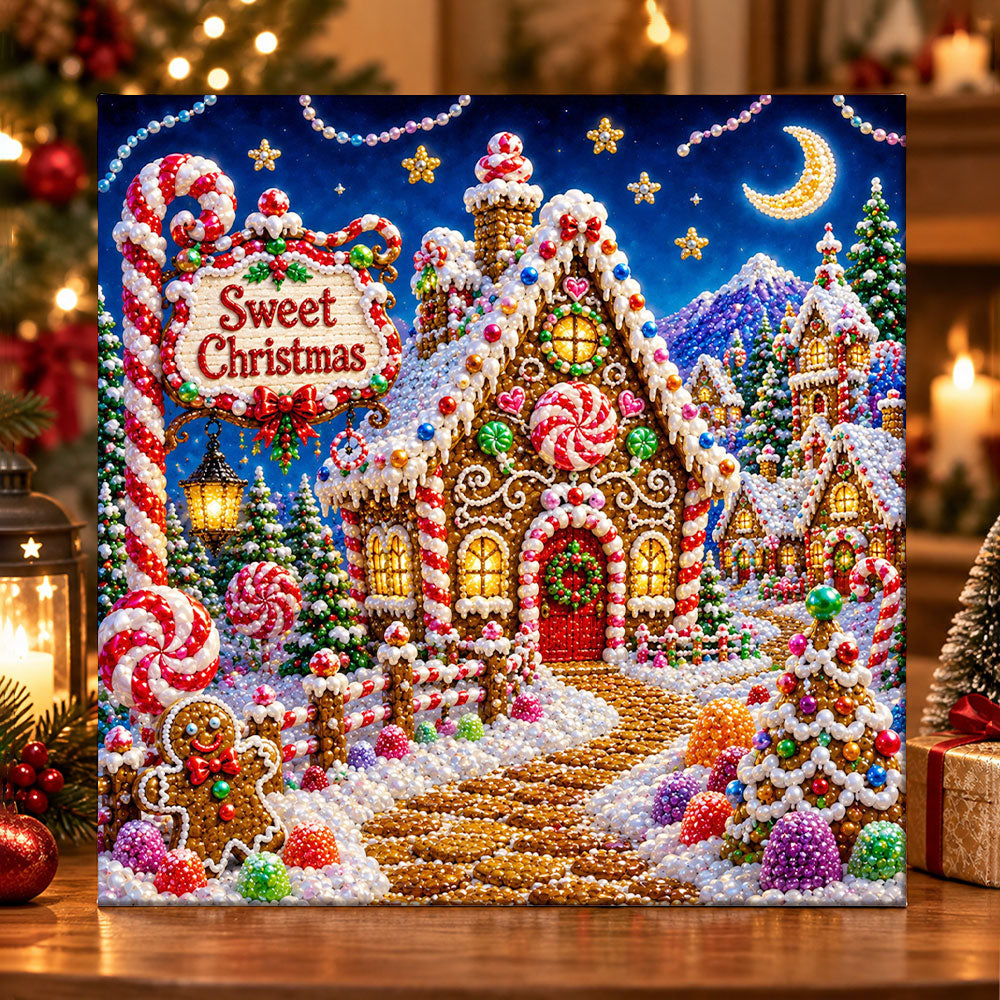 Sweet christmas gingerbread house pearl diamond painting kit for beginners