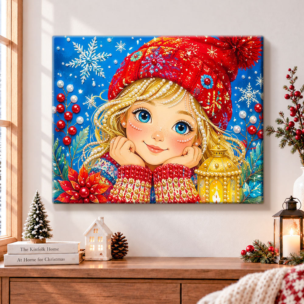 Sweet christmas girl pearl diamond painting kit for beginners