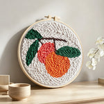 Sweet Fruit with Leaves punch needle artwork displayed on a table