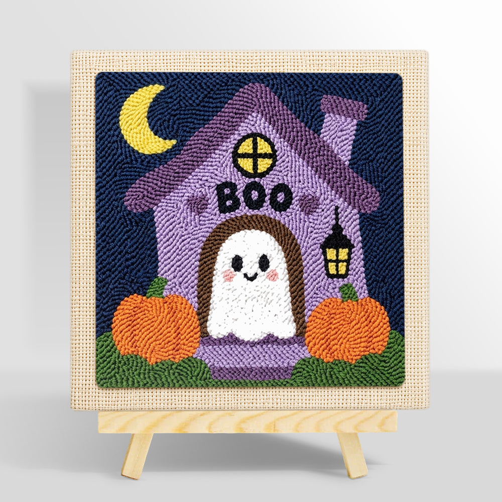 Sweet ghost at boo haunted house punch needle kit for beginners
