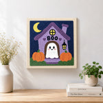Finished sweet ghost at boo haunted house artwork displayed on a wall