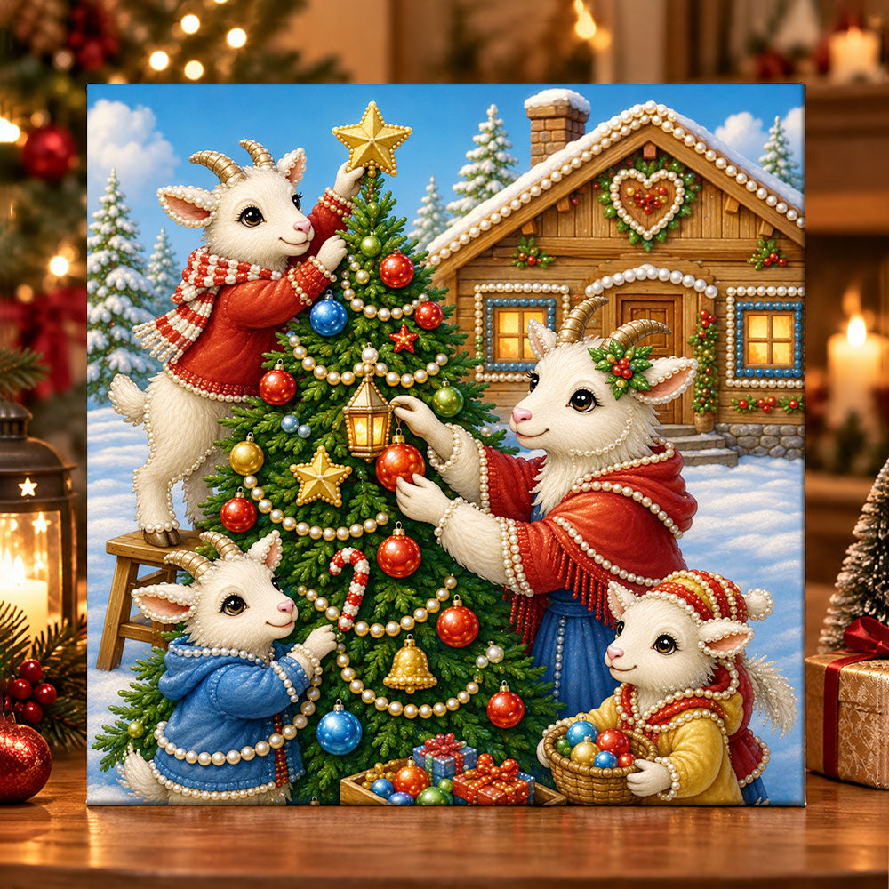 Sweet goat family decorating tree pearl diamond painting kit for beginners