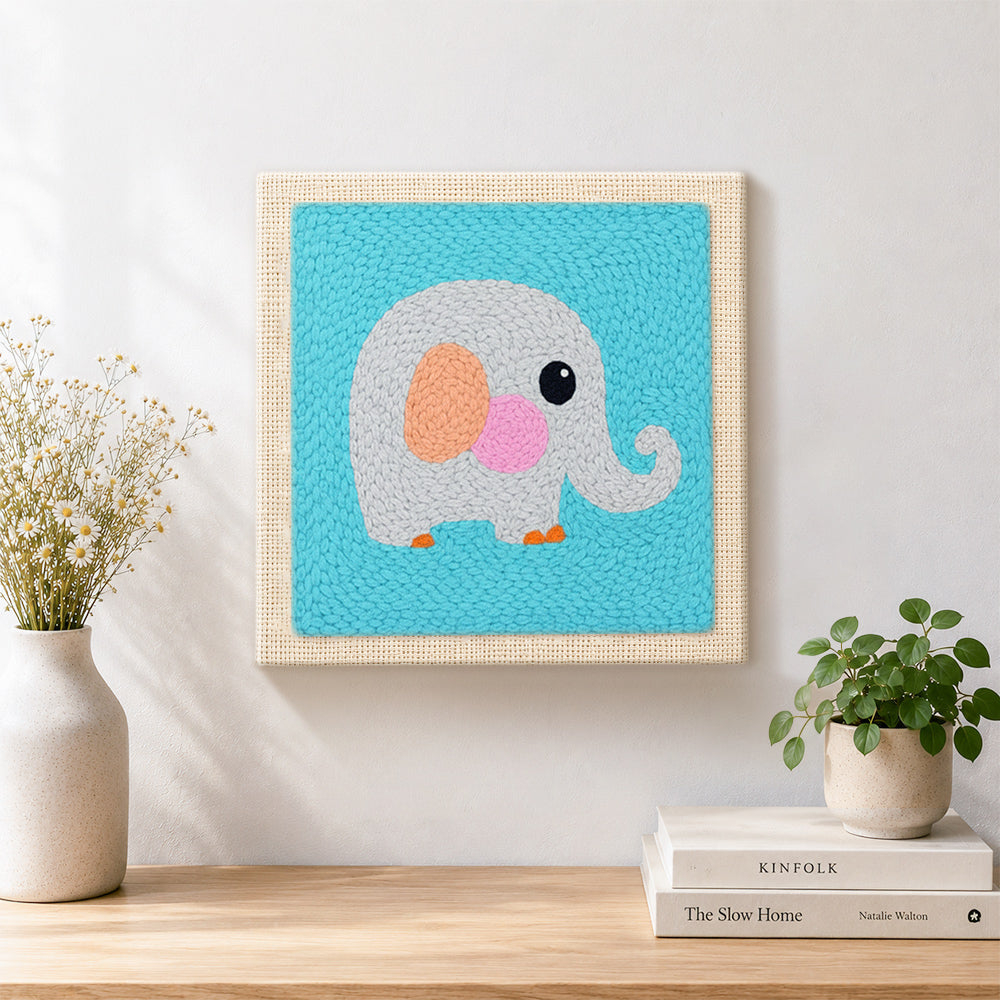Finished sweet gray elephant artwork displayed on a wall