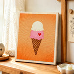 Sweet ice cream cone punch needle artwork displayed on a table