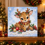 Finished sweet little christmas fawn pearl diamond painting artwork displayed as holiday home decor