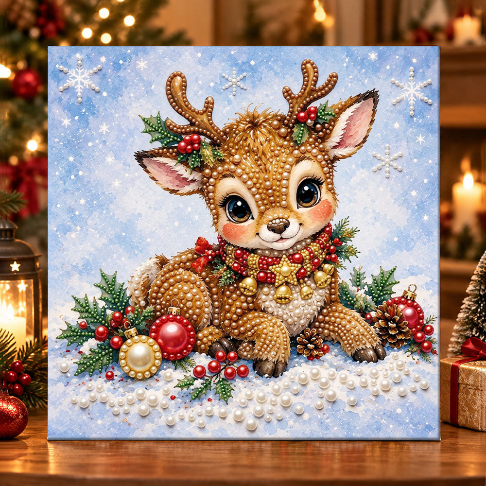 Sweet little christmas fawn pearl diamond painting kit for beginners