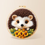 Sweet little hedgehog with floral accents needle felting kit for beginners with a round wooden frame