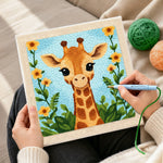 Creating handmade sweet long-neck giraffe and flowers punch needle artwork