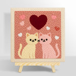 Sweet pink and cream cat pair with large heart punch needle kit for beginners