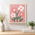 Finished sweet pink and white flowers artwork displayed on a wall