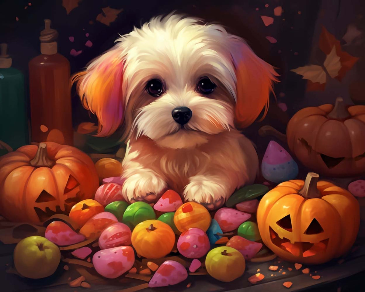 Sweet puppy and halloween treats cross stitch kit for beginners