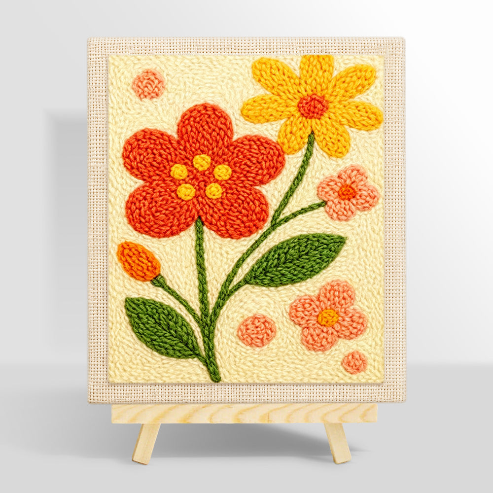 Sweet red and yellow flowers punch needle kit for beginners