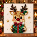 Sweet reindeer with gift bow pearl diamond painting kit for beginners
