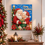 Finished sweet santa couple pearl diamond painting artwork displayed as holiday home decor