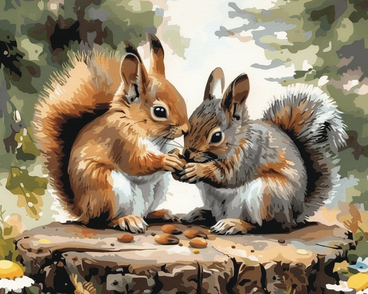 Sweet squirrels sharing nuts cross stitch kit for beginners