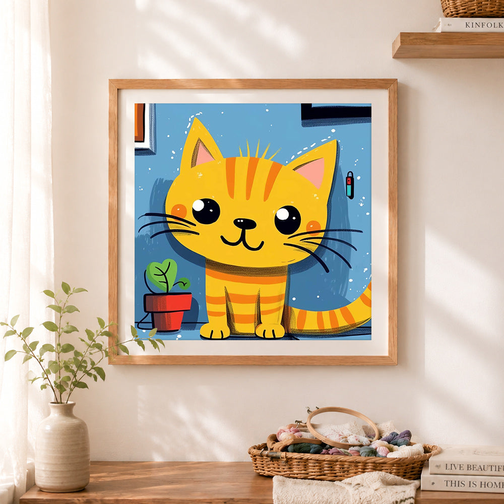 Finished sweet tabby kitten cross stitch artwork displayed as home decor