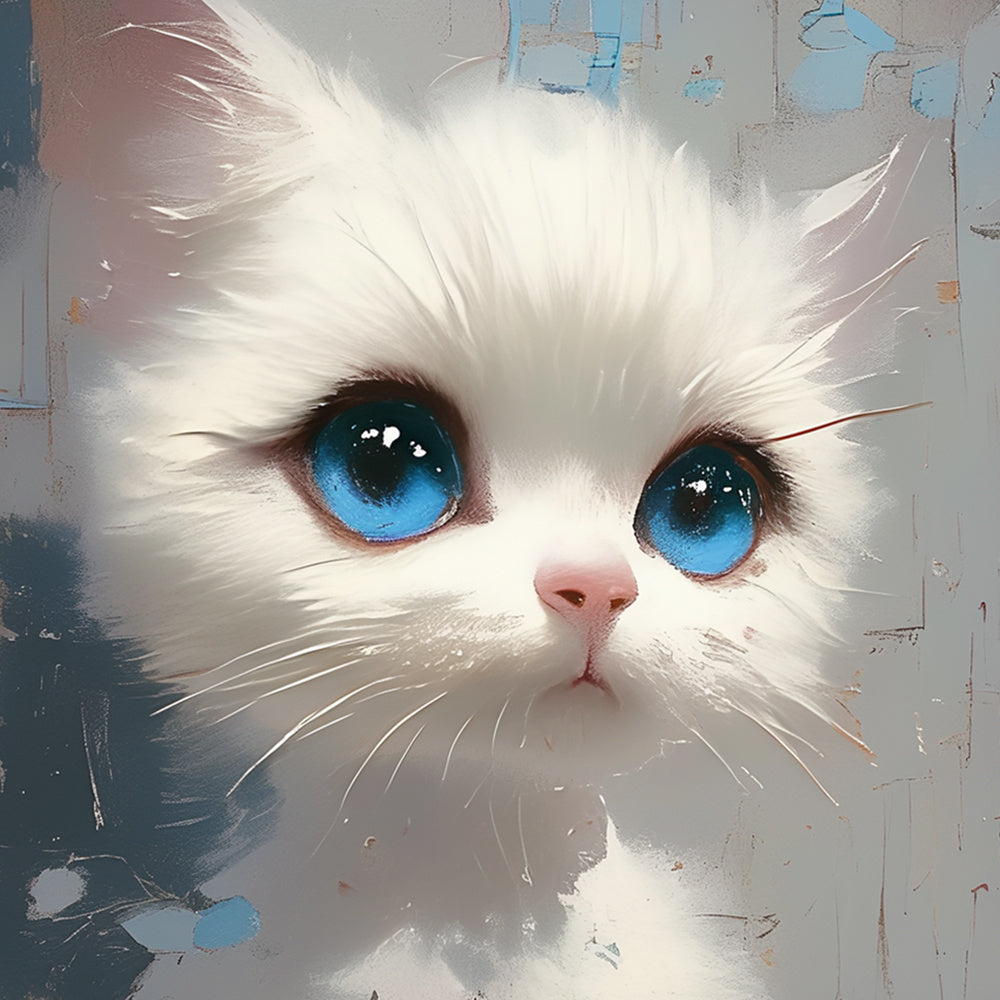 Sweet white kitten with bright blue eyes cross stitch kit for beginners