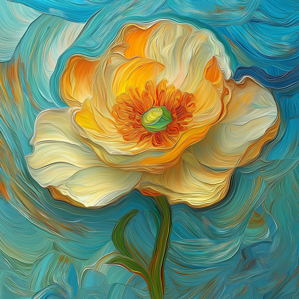 Swirling cream and yellow poppy cross stitch kit for beginners