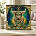 Finished taurus bull pearl diamond painting artwork displayed as home decor
