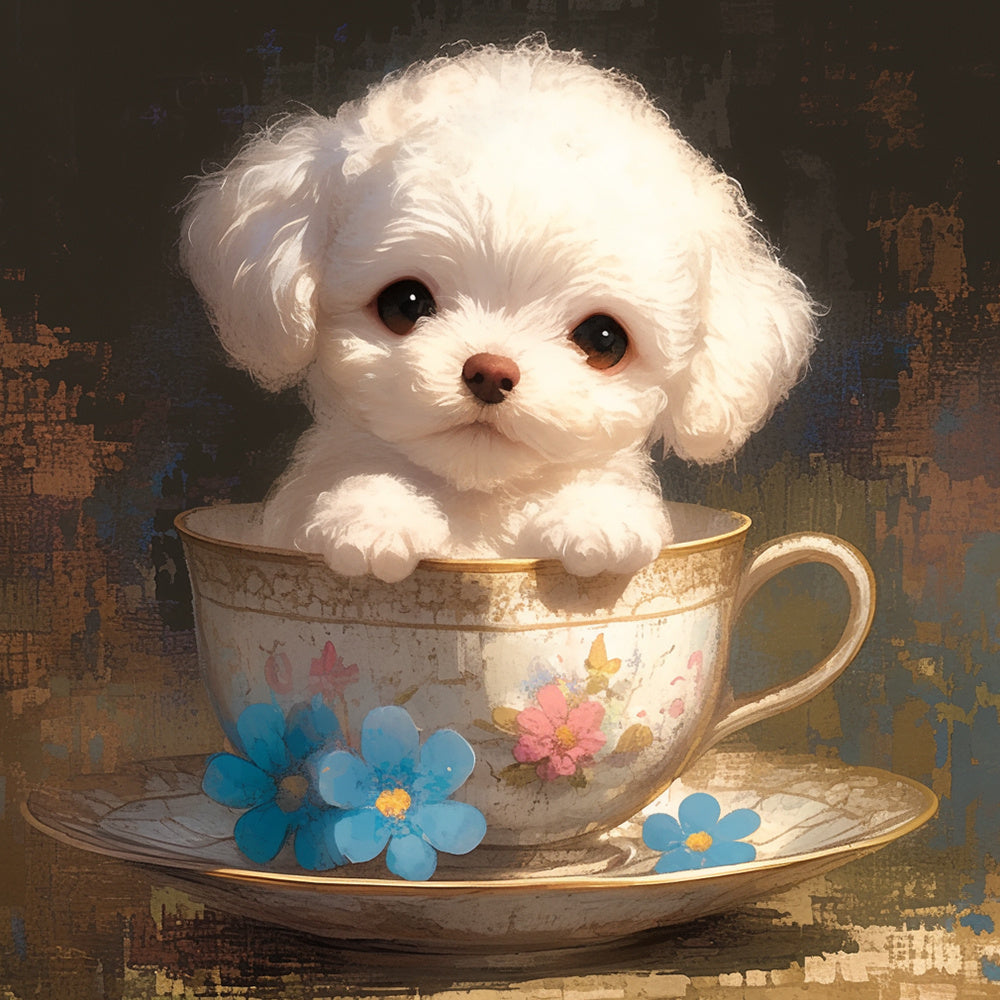 Teacup white puppy cross stitch kit for beginners
