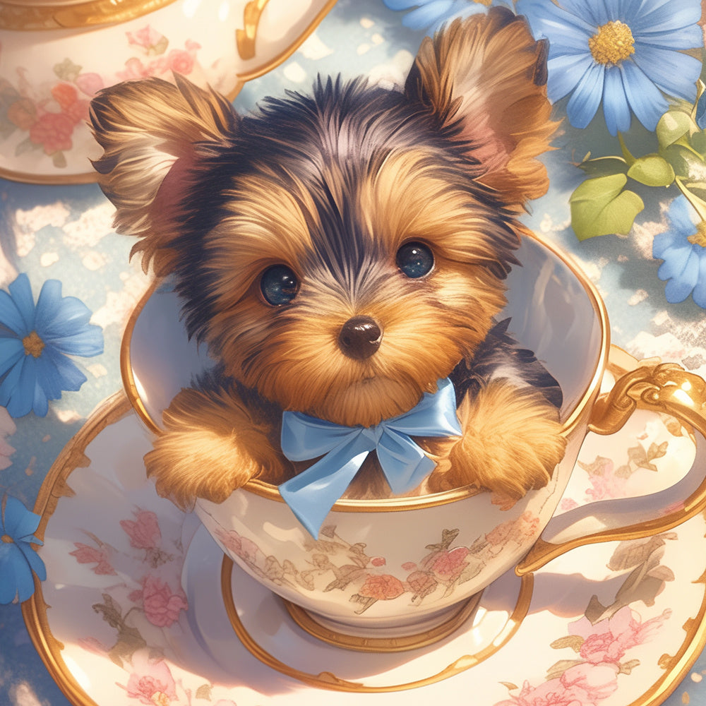 Teacup yorkie puppy cross stitch kit for beginners