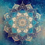 Teal and white symmetrical mandala cross stitch kit for beginners