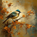 Teal bird on orange blossom cross stitch kit for beginners