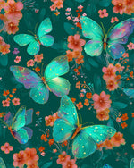 Teal butterflies and florals cross stitch kit for beginners