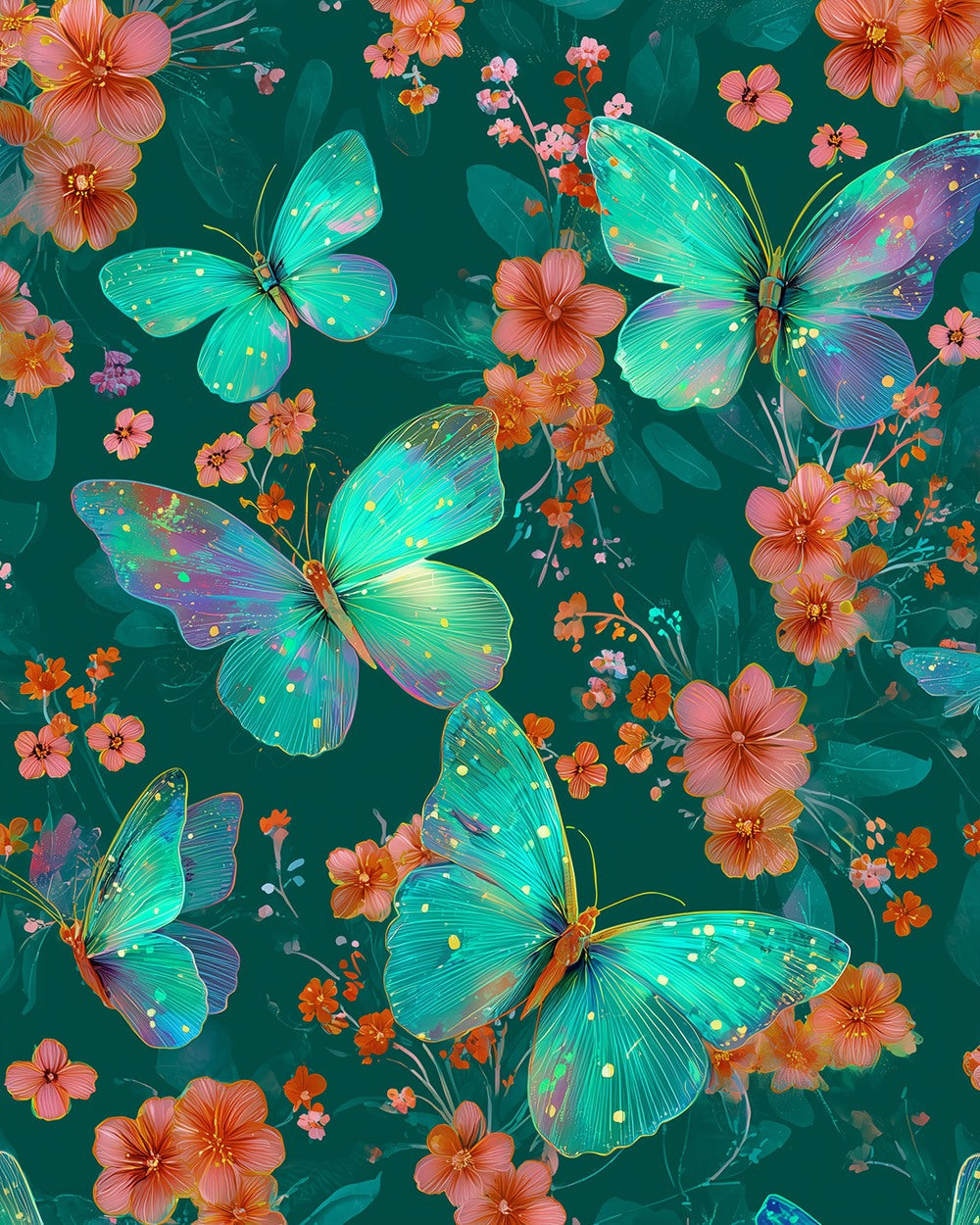 Teal butterflies and florals cross stitch kit for beginners