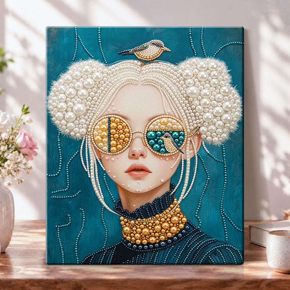 Teal pearl portrait pearl diamond painting kit for beginners