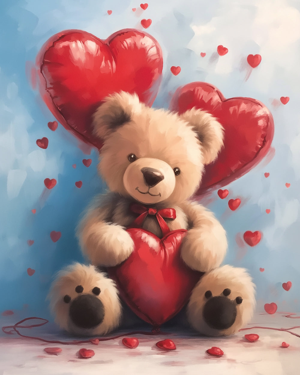 Teddy bear and heart balloons cross stitch kit for beginners