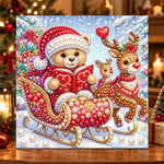 Teddy bear on festive sleigh pearl diamond painting kit for beginners