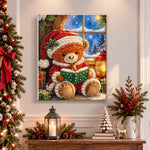 Finished teddy bear reading book pearl diamond painting artwork displayed as holiday home decor