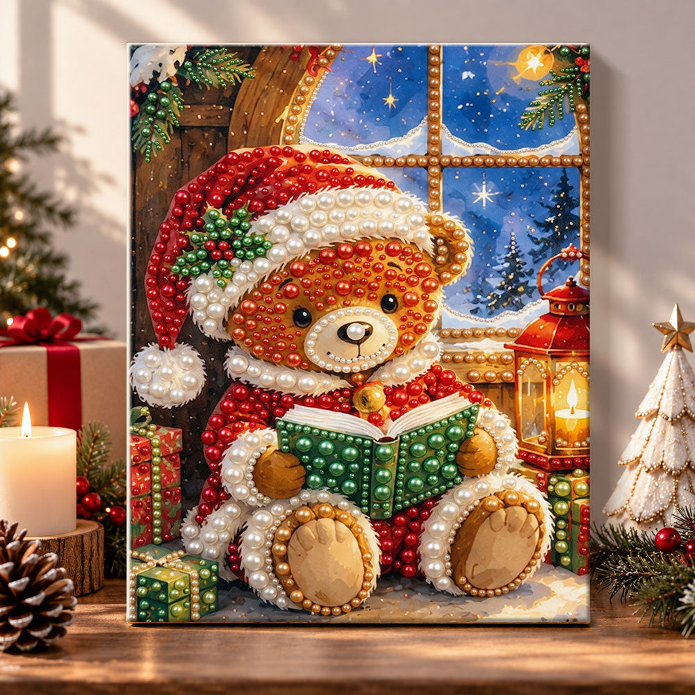 Teddy bear reading book pearl diamond painting kit for beginners