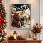 Finished tender moment with reindeer pearl diamond painting artwork displayed as holiday home decor