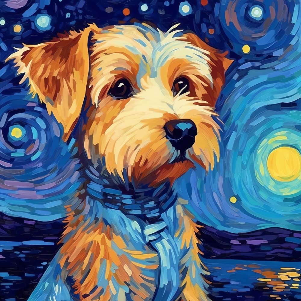 Terrier under starry sky cross stitch kit for beginners